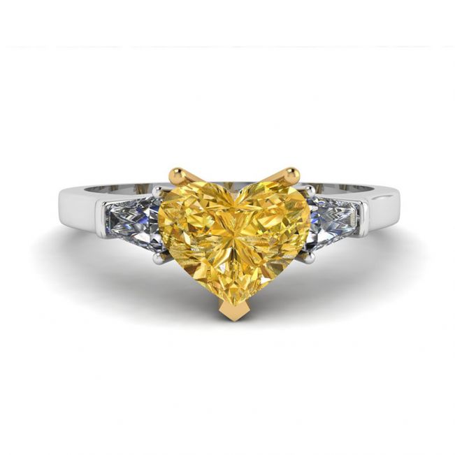 1 carat Heart Yellow Diamond with White Baguettes Ring