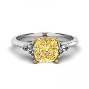 1 carat Cushion Yellow Diamond with Side Trillions Ring 