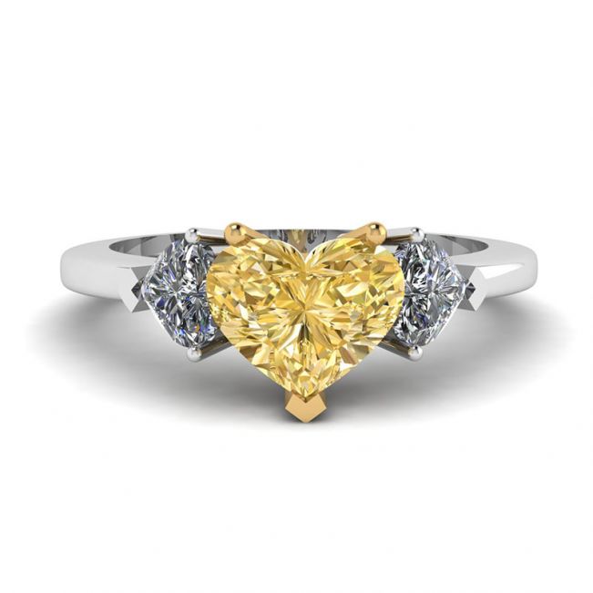 3 carat Yellow Heart Diamond with 2 Side Hearts Ring