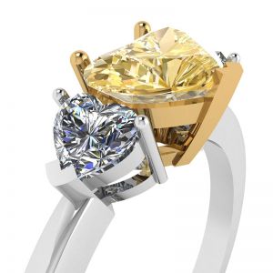 3 carat Yellow Heart Diamond with 2 Side Hearts Ring - Photo 1