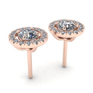 Round Diamond Halo Stud Earrings in 18K Rose Gold - Photo 2