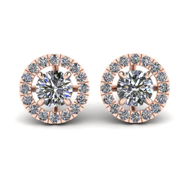 Round Diamond Halo Stud Earrings in 18K Rose Gold