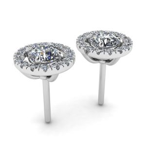 Round Diamond Halo Stud Earrings in 18K White Gold - Photo 2