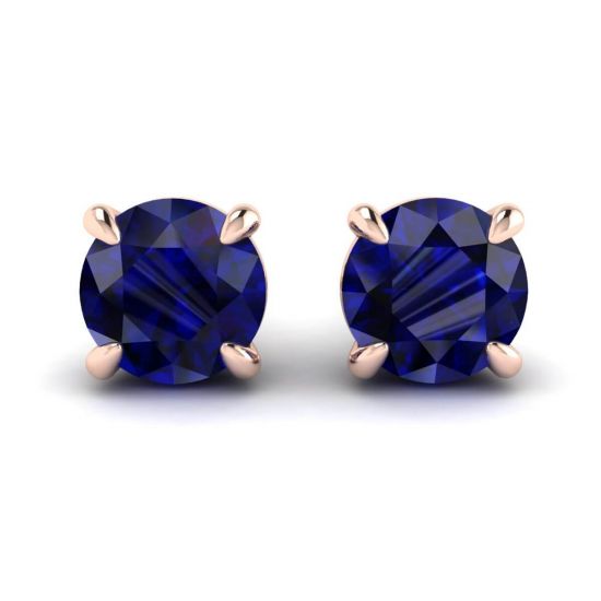 Classic Blue Sapphire Stud Earrings Rose Gold, Image 1