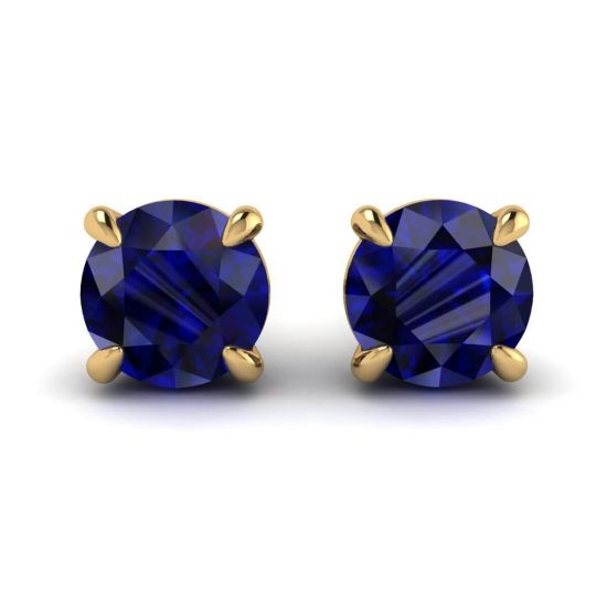 Classic Blue Sapphire Stud Earrings Yellow Gold , Image 1