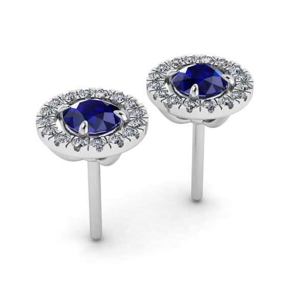 Sapphire Stud Earrings with Detachable Diamond Halo, More Image 1