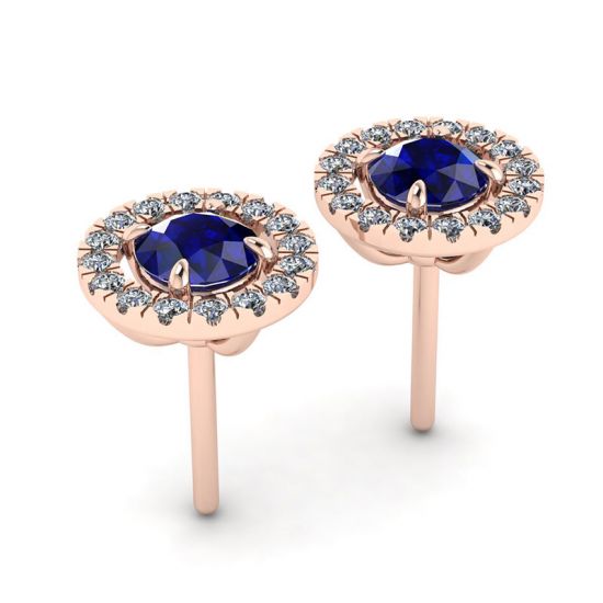 Sapphire Stud Earrings with Detachable Diamond Halo Rose Gold,  Enlarge image 3