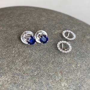 Sapphire Stud Earrings with Detachable Diamond Halo - Photo 4