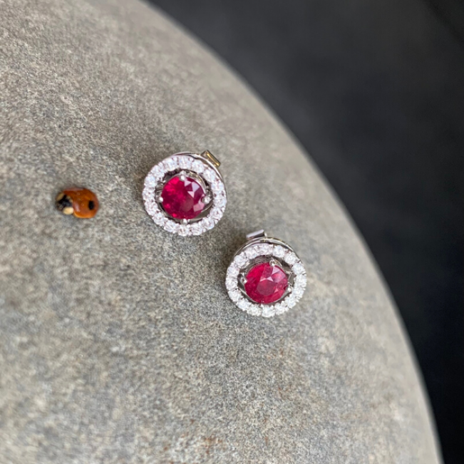 Ruby Stud Earrings with Detachable Diamond Halo Jacket Rose Gold - Photo 4
