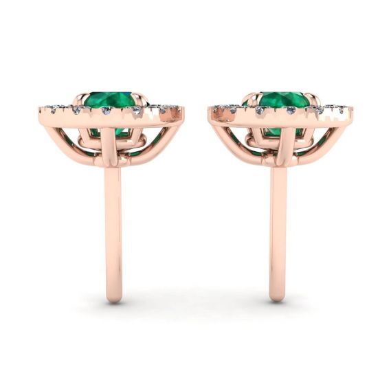 Emerald Stud Earrings with Detachable Diamond Halo Jacket Rose Gold, More Image 0