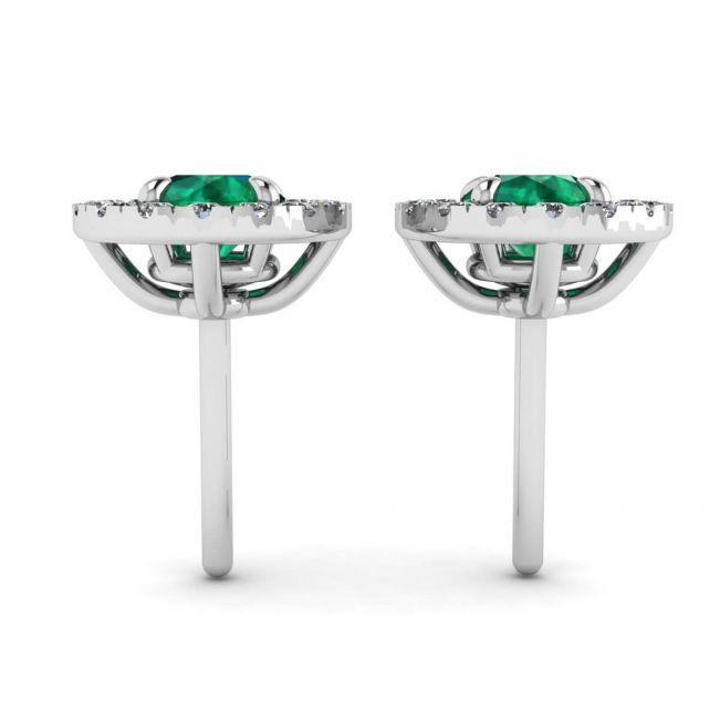 Emerald Stud Earrings with Detachable Diamond Halo Jacket - Photo 1