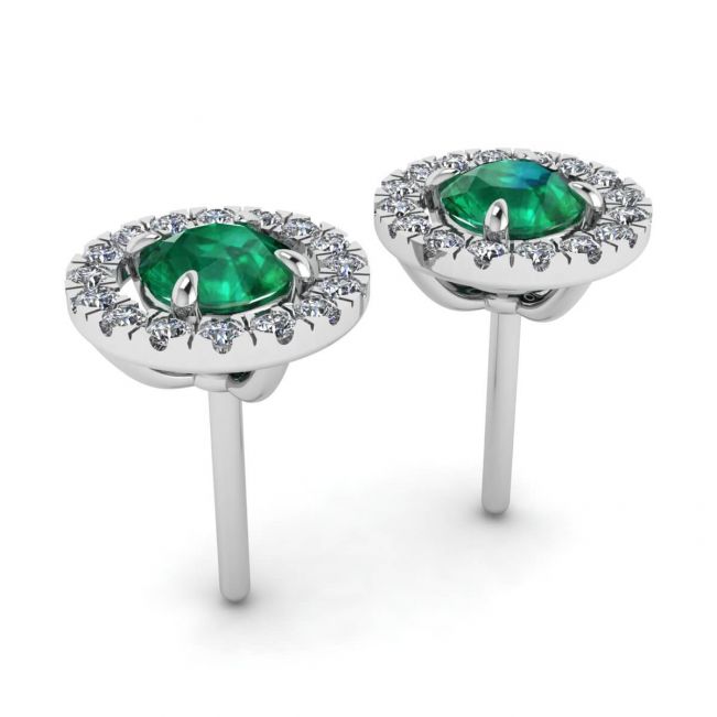 Emerald Stud Earrings with Detachable Diamond Halo Jacket - Photo 2