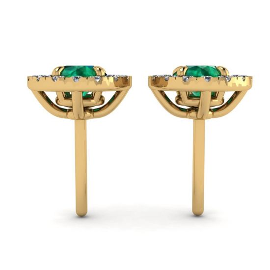 Emerald Stud Earrings with Detachable Diamond Halo Jacket Yellow Gold, More Image 0