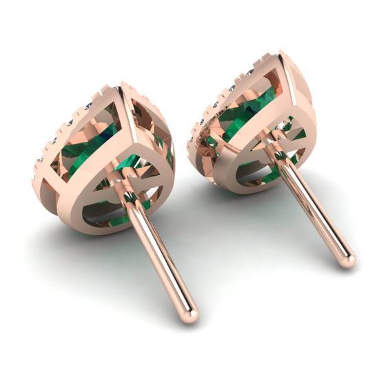 Pear-Shaped Emerald with Diamond Halo Earrings Rose Gold, More Image 1