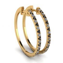 Hoop Black and White Diamond Earrings Yellow Gold Hoop Black and White Diamond Earrings Yellow Gold