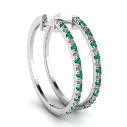 Diamond and Emerald Hoop Earrings White Gold Diamond and Emerald Hoop Earrings White Gold