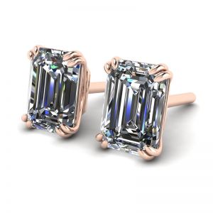 Emerald Cut Diamond Stud Earrings Rose Gold - Photo 1