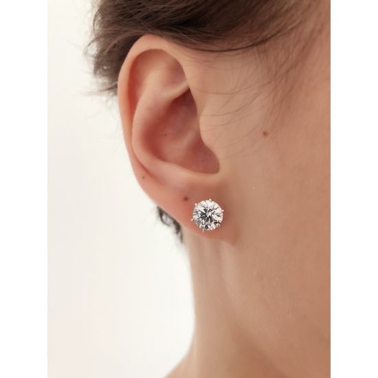 Classic Diamond Stud Earrings in 18K White Gold,  Enlarge image 5