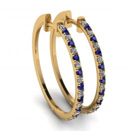 Hoop Sapphire and Diamond Earrings Yellow Gold