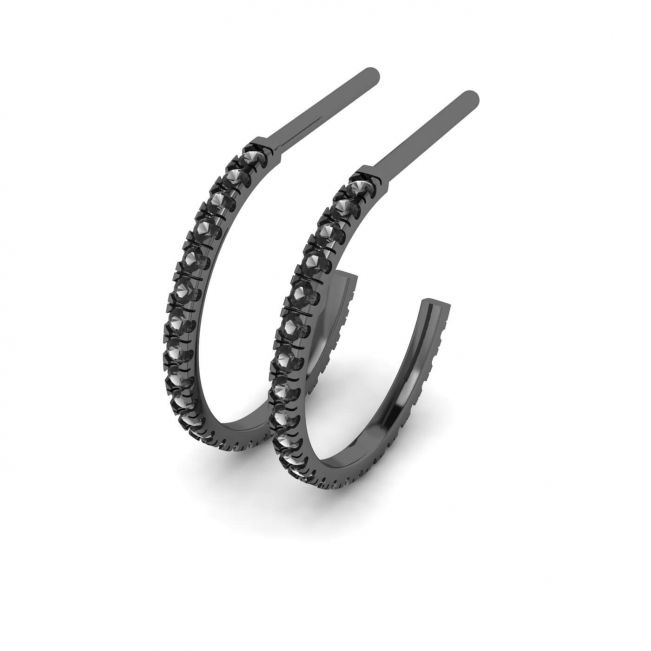 Black Diamond Hoop Earrings in White Gold