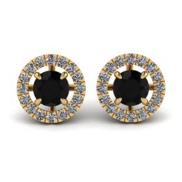 5 mm Black Diamond Studs with Detachable Halo Jackets Yellow Gold