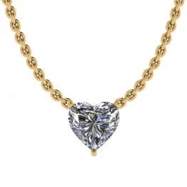 Heart Diamond Solitaire Necklace on Thin Chain Yellow Gold