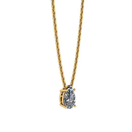 Pear Diamond Solitaire Necklace on Thin Yellow Chain,  Enlarge image 2