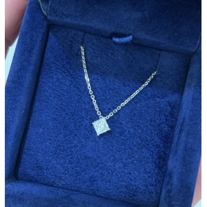 Rhombus Princess Cut Diamond Solitaire Necklace White Gold - Photo 2