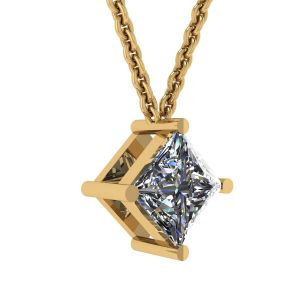 Rhombus Princess Cut Diamond Solitaire Necklace Yellow Gold - Photo 1