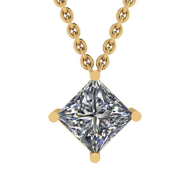 Rhombus Princess Cut Diamond Solitaire Necklace Yellow Gold