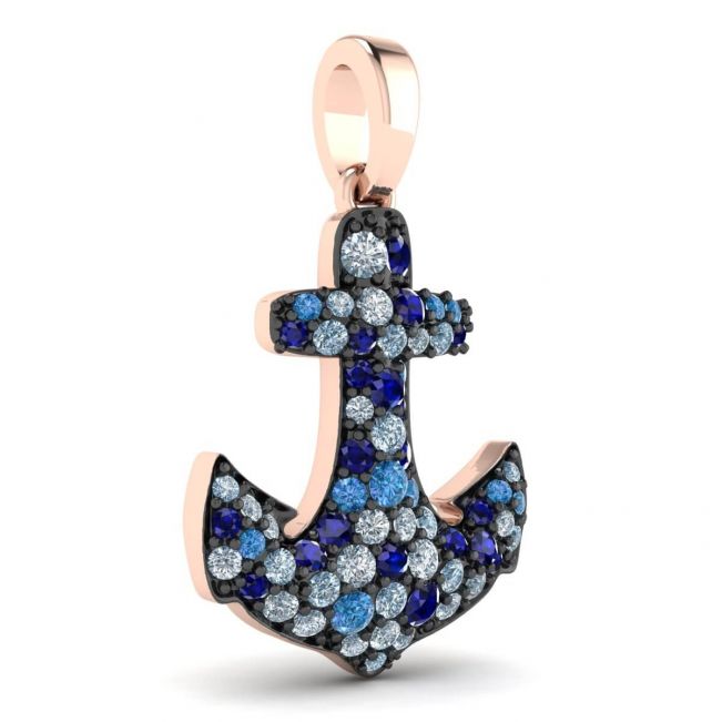 Anchor Sapphire Pendant in 18K Rose Gold - Photo 1