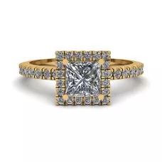 Princess-Cut Floating Halo Diamond Engagement Ring Yellow Gold