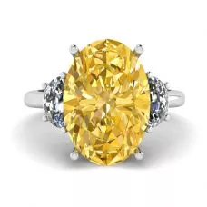 Oval Yellow Diamond with Side Half-Moon White Diamonds Ring White Gold