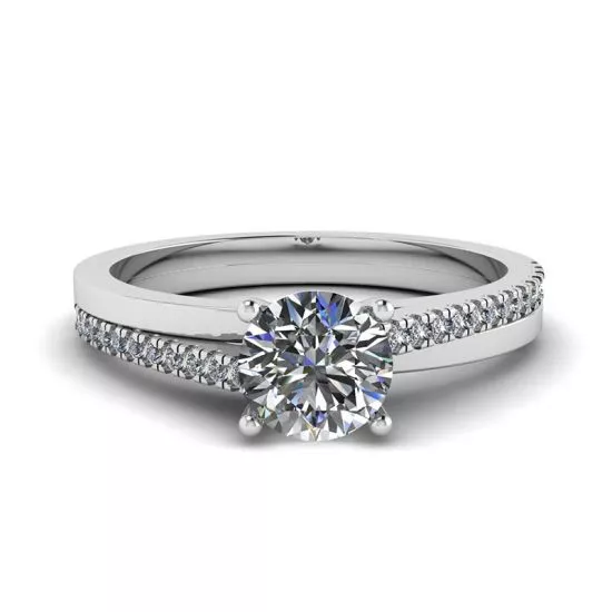Asymmetrical Side Pave Engagement Ring White Gold, Enlarge image 1