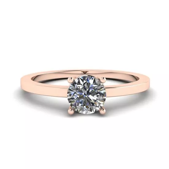 Round Diamond Solitaire Simple 18K Rose Gold Ring, Enlarge image 1