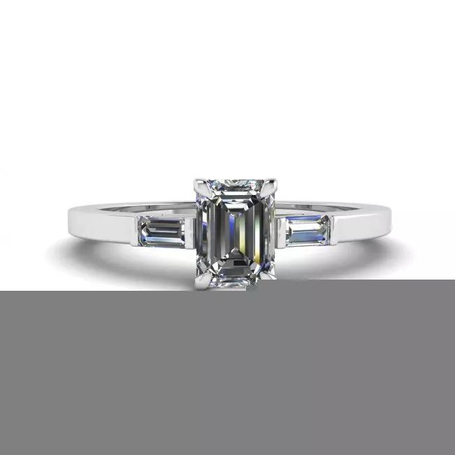 Emerald Cut and Side Baguette Diamond Ring
