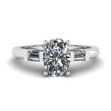 Oval Diamond Side Baguettes White Gold Ring