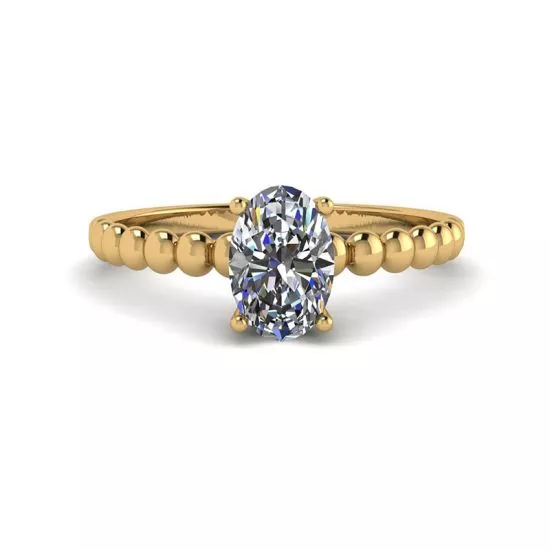 Oval Diamond on Beaded 18K Yellow Gold Ring, Enlarge image 1