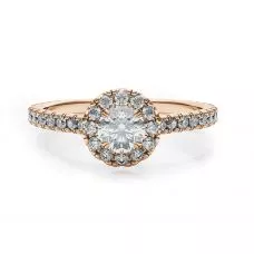 18K Rose Gold Ring with Round Diamond in Halo