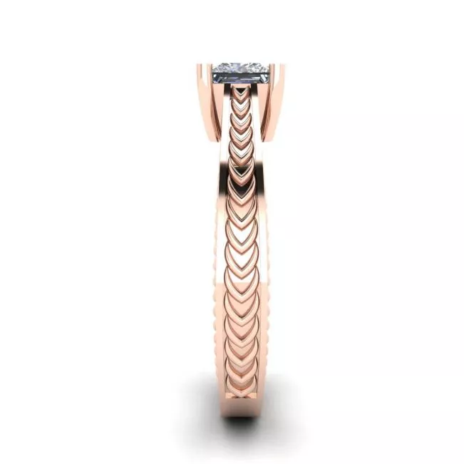 Oriental Style Princess Cut Diamond Ring 18K Rose Gold - Photo 2