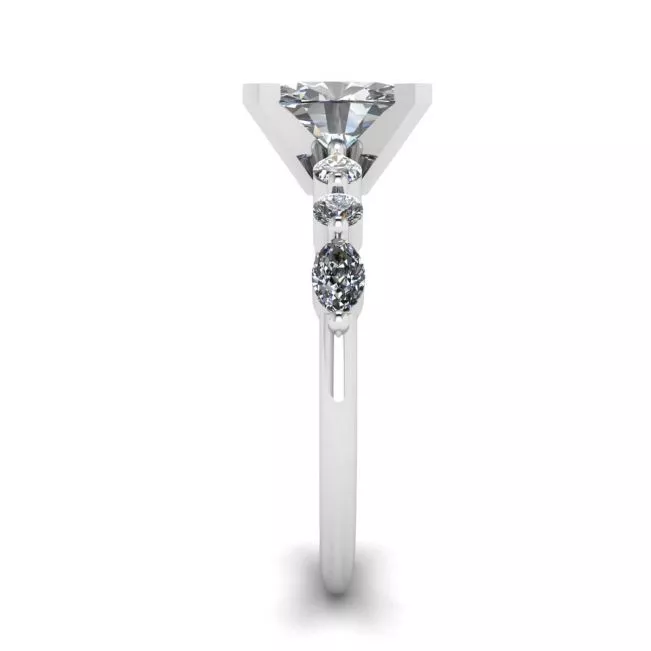 Oval Diamond Side Marquise and Round Stones Ring White Gold - Photo 2