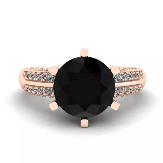 6-Prong Black Diamond with Duo-color Pave Ring Rose Gold, Enlarge image 1