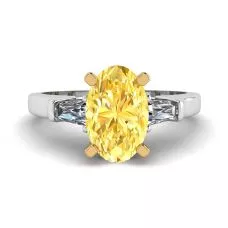 Oval Yellow Diamond with White Side Baguettes Ring