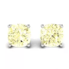 Cushion Yellow Diamond Stud Earrings in 18K White Gold