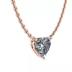 Heart Diamond Solitaire Necklace on Thin Chain Rose Gold - Photo 1