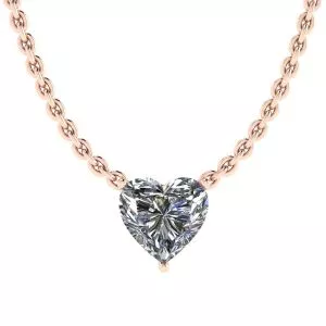 Heart Diamond Solitaire Necklace on Thin Chain Rose Gold