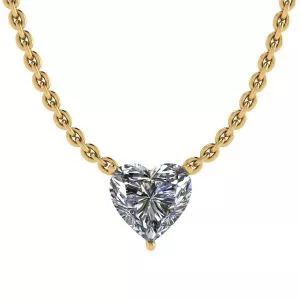 Heart Diamond Solitaire Necklace on Thin Chain Yellow Gold