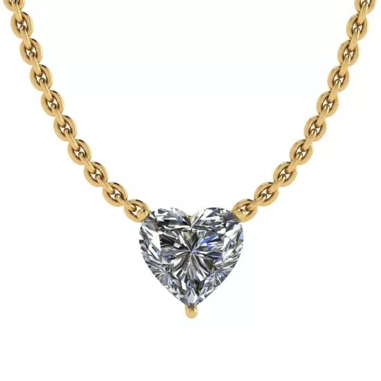 Heart Diamond Solitaire Necklace on Thin Chain Yellow Gold, Enlarge image 1