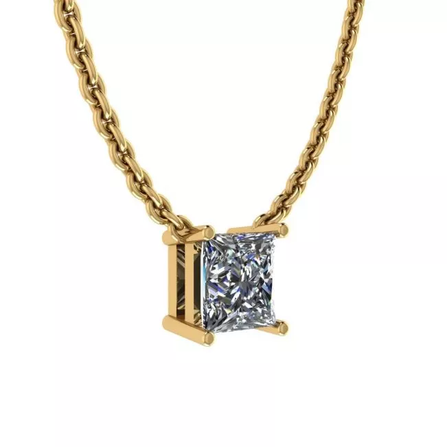 Princess Diamond Solitaire Necklace on Thin Chain Yellow Gold - Photo 1