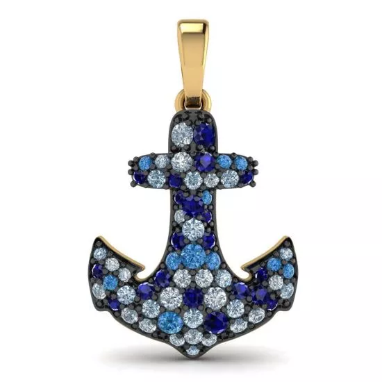 Anchor Sapphire Pendant in 18K Yellow Gold, Enlarge image 1